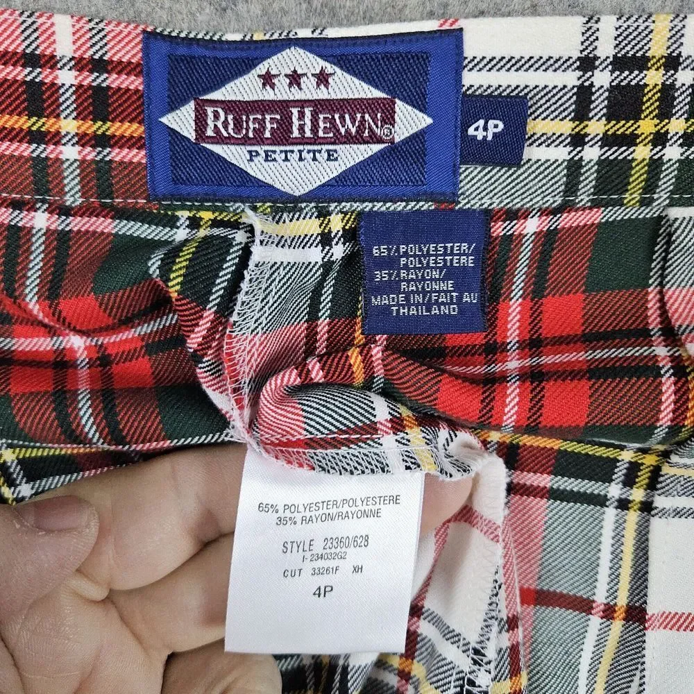 Ruff Hewn Women's Plaid Flannel Pants Size 4P Polyester Rayon Lightweight Petite